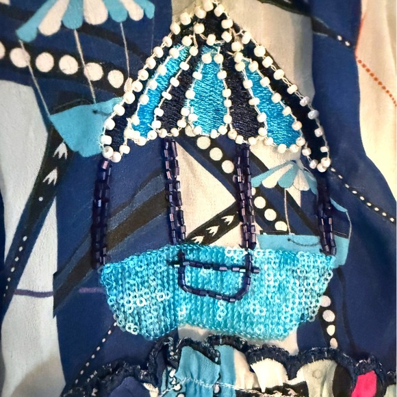 NWT‎ TAJ by Sabrina Crippa Mini Dress Women's Blue Print Size L - Picture 11 of 13